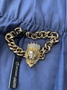 NWT 18K Gold Plated Stainless Steel Anthony Jacobs Lion Head Pendant Bracelet - Picture 1 of 2