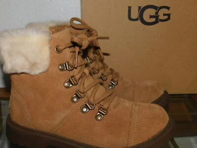 NEW KIDS SIZE 2 CHESTNUT UGG AZELL HIKER WEATHER SUEDE LACE-UP BOOTS 1123622K - Image 1 of 4
