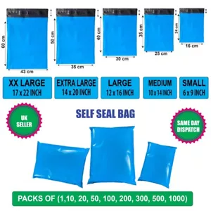 Blue Coloured Mailing Bags Strong Polythene Postage Plastic Mail Post Self Seal - Picture 1 of 18