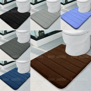 U Shaped Anti Slip Memory Foam Toilet Floor Mat Bath Pedestal Pad Contour Rug - Picture 1 of 60
