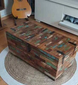 Rustic Wooden Chest Coffee Side Table Vintage Retro Trunk Storage Box Antique - Picture 1 of 4