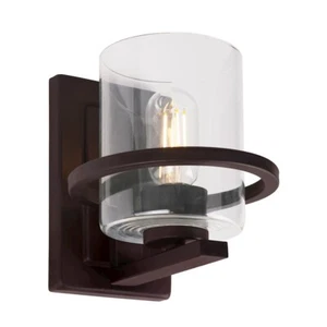 Forte Lighting Halo 1 Light Wall Sconce, Black/Clear - 2404-01-04 - Picture 1 of 1