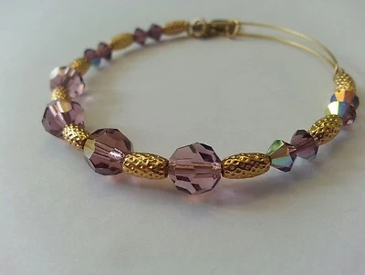 Pulsera Alex and Ani Púrpura Cristal Swarovski y Cuentas Doradas CAJA RARA RETIRADA Foto 1 de 4