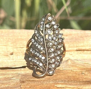 Red Copper Gold Full Finger Rhinestone Leaf Stainless-Steel Ring -Size 8.5 - Picture 1 of 7