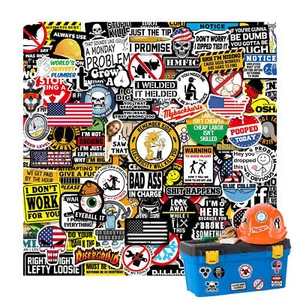 150 PCS Hard Hat Stickers Funny Blue Collar Prank Meme Vinyl Waterproof Decals - Picture 1 of 12