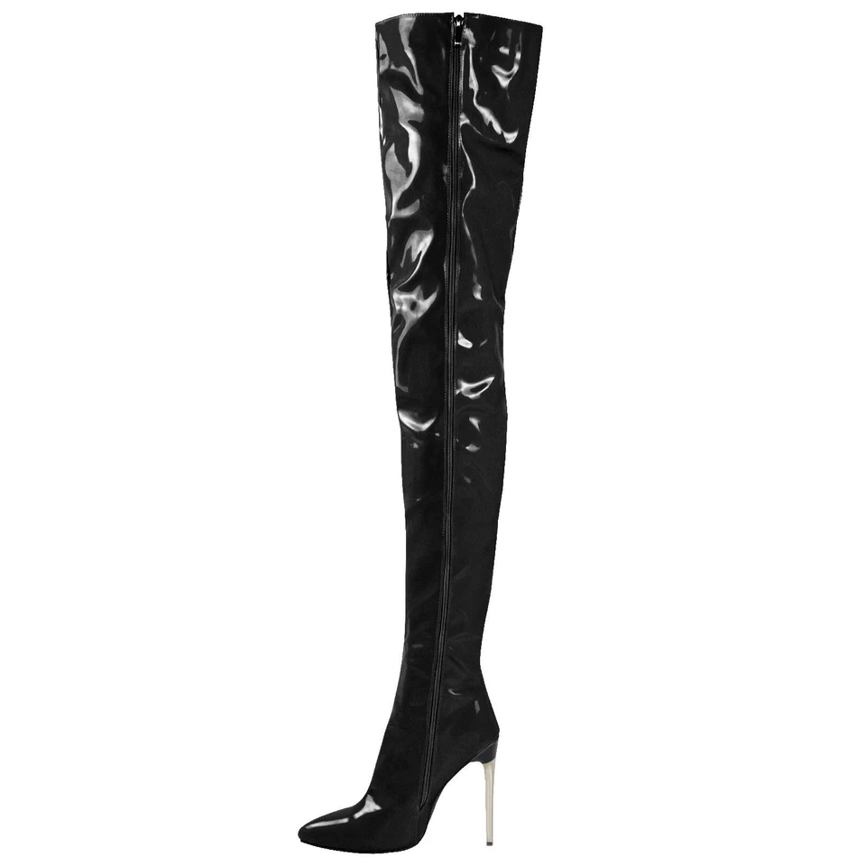 11cm Womens Zip Thigh High Over Knee Boots Pointy Toe Stiletto High Heels Shoes - Image 1 of 4