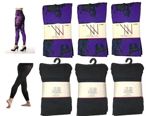 Lot 6 Von Nicole 3 Purple Tie Dye 3 Solid Black Footless Pantyhose Tights - S/M - Picture 1 of 3