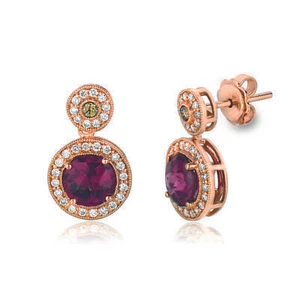 LeVian 14K Rose Gold Rhodolite Garnet H-I SI2 Chocolate Diamond 3.48 ct Earrings - Picture 1 of 4