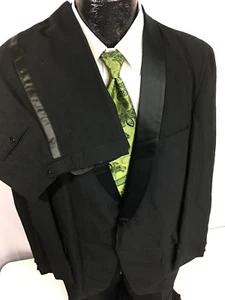 Vtg 50's Black ROCKABILLY Tux SILK Shawl Collar Wool Tuxedo SMOKING PROM Suit 42 - Picture 1 of 9