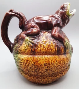 Rare Antique Majolica Frog on Melon Pitcher 6 3/4" tall - Picture 1 of 23
