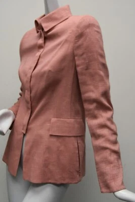 $3500 NEW A-K-R-I-S AKRIS Jacket Christine Coral Orange  WOOL LINEN Blazer 8 - Image 1 of 4