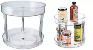 mDesign 2 Tier Lazy Susan Turntable Food Storage Container Pack of 1, Clear - Picture 1 of 10