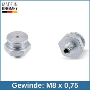 DIN 3404 M1 (Ø16mm) M8 x 0,75 Stahl verzinkt Flachschmiernippel Schmiernippel - Picture 1 of 1