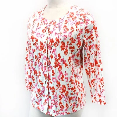 Quacker Factory Plus Pink Red Floral Beaded Button Top Sweatshirt Cardigan 1X - Image 1 of 4