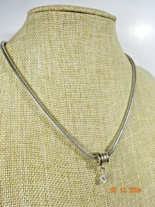 Sterlingsilber Halskette Schlangenkette Kunstkristall Anhänger Charm Italien 16 Zoll Kette - Bild 1 von 7