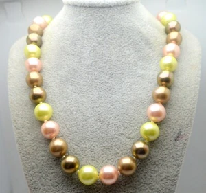 HEAVY ! 925 STERLING SILVER BROWN, GREEN, PINK PEARL BEADS NECKLACE - Picture 1 of 9