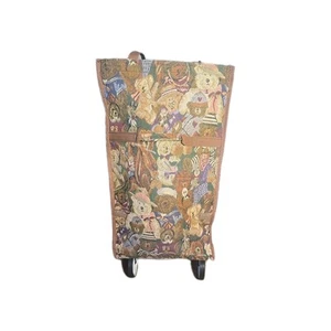 Large Rolling Tote Travel Bag Teddy Bears Foldable Wheels w Stand Tapestry Shop - Picture 1 of 8