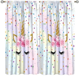 Cortinas Unicornio Dibujos Animados Rosas Coloridas Estrellas Lindas Flores Arco Iris Windo... - Imagen 1 de 7