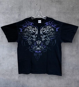 Vintage Y2K Liquid Blue Tribal Skulls T Shirt Large 22”x26.5” - Picture 1 of 6
