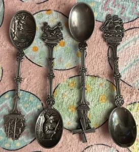 4 Different Made in Holland Silver 90 Souvenir 3.5" Spoons. Lot #10. - Picture 1 of 3
