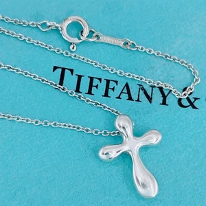Tiffany & Co. Small Cross Pendant Necklace Elsa Peretti Sterling Silver 925 - Picture 1 of 15