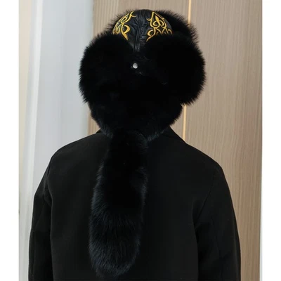 Men's Real Fox Fur Hat Russian Warm Ushanka Cossack Mongolia Hat Detachable Cap - Image 1 of 4