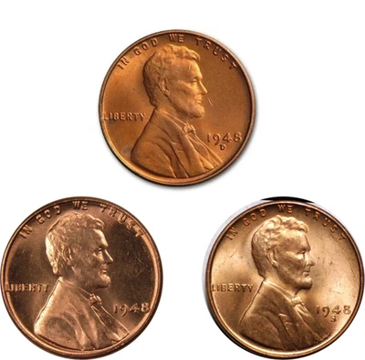 ✅ {3 Coin Set} 1948 P/D/S Lincoln Wheat Cent Choice GEM BU 1c Uncirculated Coins - Image 1 of 4