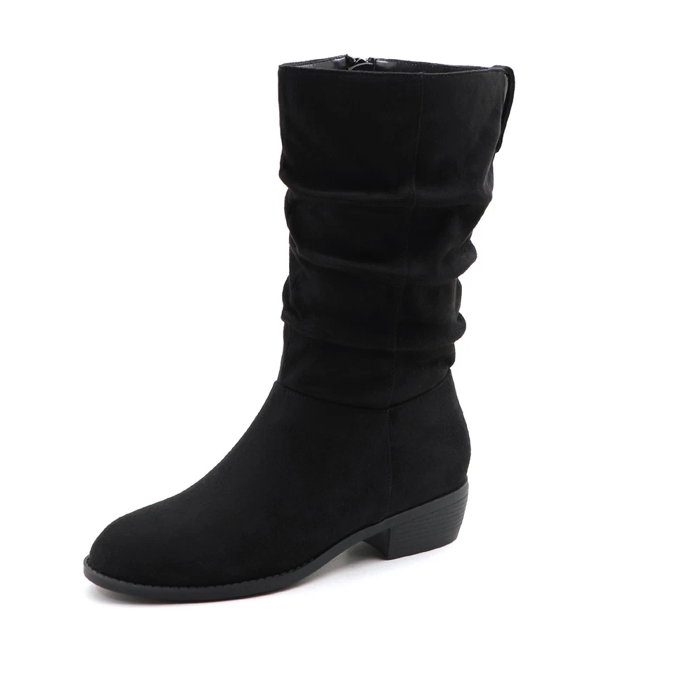 Lurnyet Women's Faux Suede Calf High Slouch Boots With Zipper 1.5 Inch Heel - Image 1 of 1