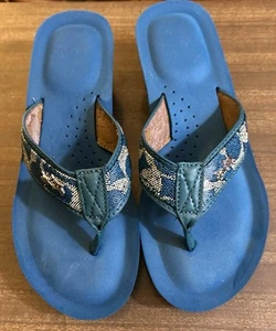 Sandalias Coach Jolie Mujer Chanclas Zapatos Cuero Turquesa Talla 6B, - Imagen 1 de 5