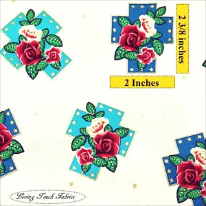 BENARTEX, LADY OF GUADALUPE, CM4802, CROSSES, METALLIC ACCENTS PRICED @ 1/2 YD - Picture 1 of 3