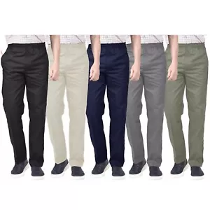 Mens Rugby Elasticated Trousers-Smart Office Casual Work Pants Stretchable Waist - Picture 1 of 26