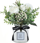 Artificial Flowers with Vase，Faux Silk Roses Eucalyptus Fake Berry in Vase Cente