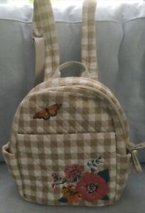 Vera Bradley Retired Floral Butterfly Backpack Quilted Beige/Tan 12x12x5 SeeDisc