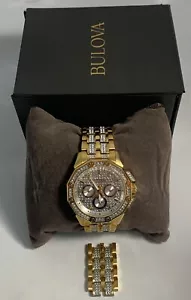 Bulova Crystal goldfarbene 42mm Edelstahl Herrenuhr 98C126 mit Box & Gliedern! - Bild 1 von 14