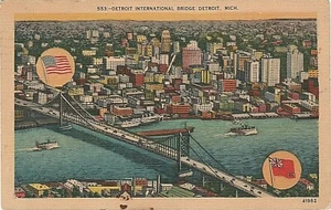 Detroit Michigan Detroit International Bridge Vintage Postcard Posted 1939 - Picture 1 of 2