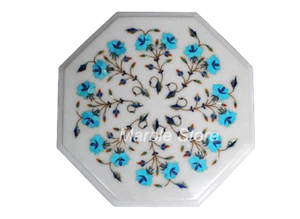 12" Marble Coffee Table Top Multi Color Semi Precious Stones Handmade Work - Picture 1 of 1
