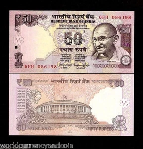 INDIA 50 RUPEES P-104 X 100 Pcs Lot Full BUNDLE GANDHI TIGER PARLIAMENT UNC NOTE - Picture 1 of 6
