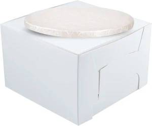 10" Combo Box Set - 10x10x5 1/2 White Cake Box with 10" White Round Drum 1/2" - Picture 1 of 12