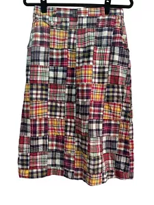 Madras Plaid Skirt A-Line Pockets Patchworks Bay Country Club Classics 80s Prep - Picture 1 of 15