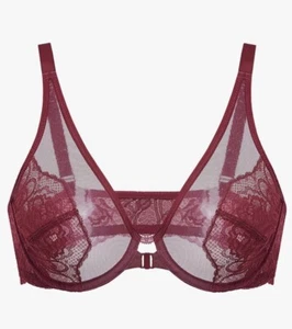 Dobreva Women’s Lace Bra Front Closer Plungy And Sexy See Through Deep Red # 5 - Picture 1 of 7