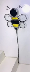 Stained Glass Bee Honeybee Window, Garden Marker. With Post To Plant.Excellent - Picture 1 of 4