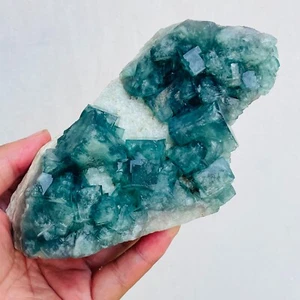 703g Natural Green Cube Fluorite Quartz Crystal Cluster Mineral Specimen Healing - Picture 1 of 11