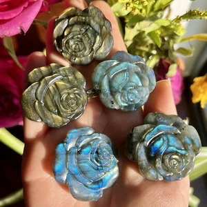 Labradorite Rose Flower Crystal Carvings with Rainbow Flash - Picture 1 of 6