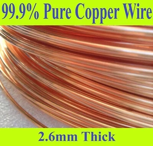 2m to 20mtr x 2.6mm Copper Wire Bare Uncoated 12G SWG = 10G 99.9% Hobbies Crafts - Picture 1 of 3