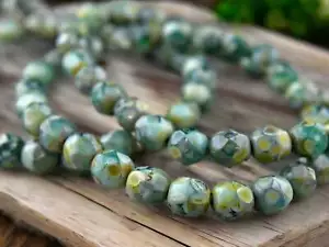 6 mm Rustikal Grün Picasso Tschechisch Glas Feuer Poliert Rund Perlen - 25 Perlen - Bild 1 von 5