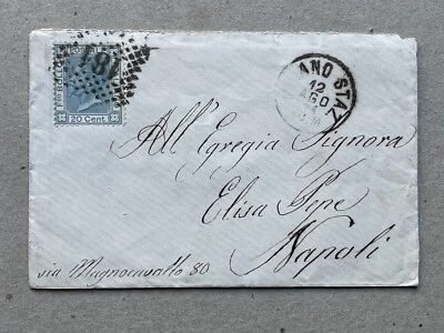 B) Busta Regno numerale Milano stazione 1871 arrivo Napoli in rosso  - Immagine 1 di 2