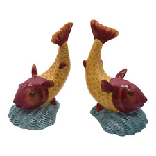 Department 56 Pair of Ceramic Decorative Japanese Koi Fish on Seashells EUC