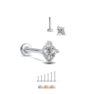 Threadless Labret Push Pin Nose Ring Monroe Stud 4 Stone Cluster 16G 18G 20G - Picture 1 of 5
