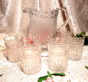 RARE SET Westmoreland "Shell and Jewel" Pitcher & 6 MatchingGlasses 1893 EAPG - Picture 1 of 16