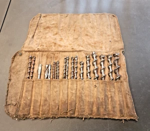 Vintage Hibbard Spencer Bartlett Drill Bit Set Auger Canvas Case HSB Irwin Tool - Picture 1 of 24